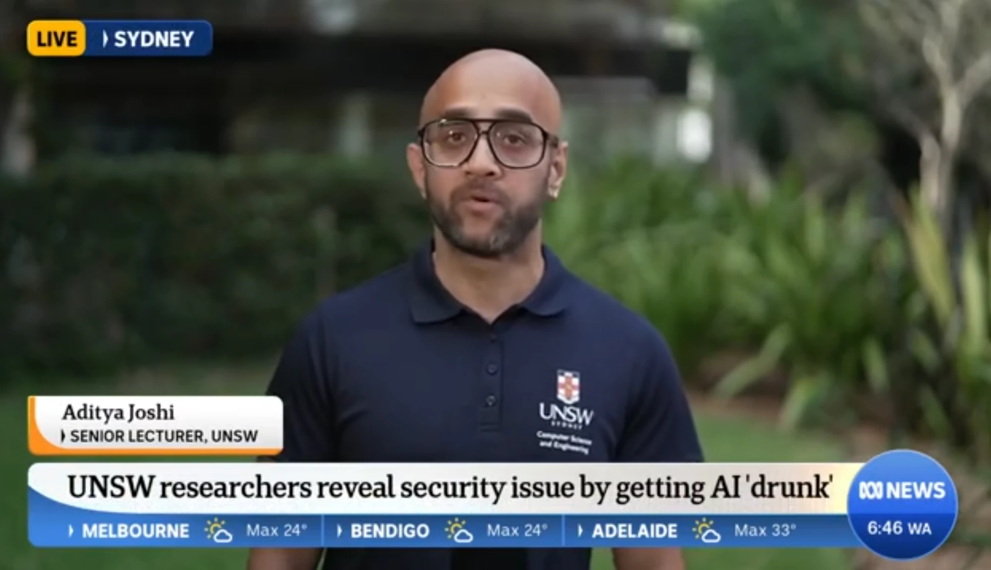 Aditya Joshi speaking on ABC News about the research